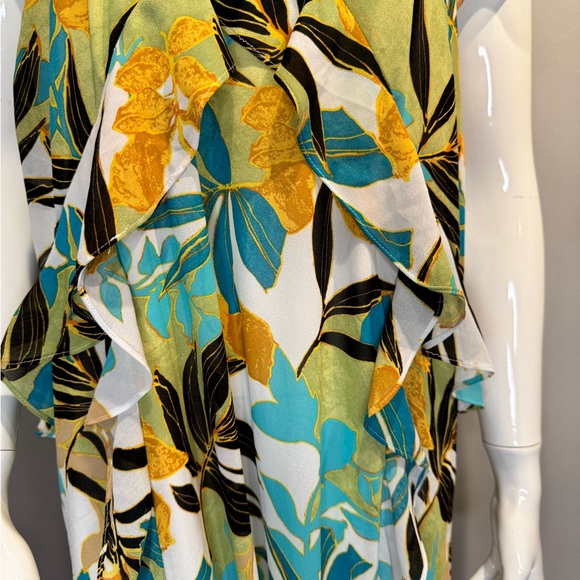 Chico’s Chiffon Floral Faux Wrap A-Line Ruffled Flutter Sleeves Dress Size 18 - Picture 7 of 8